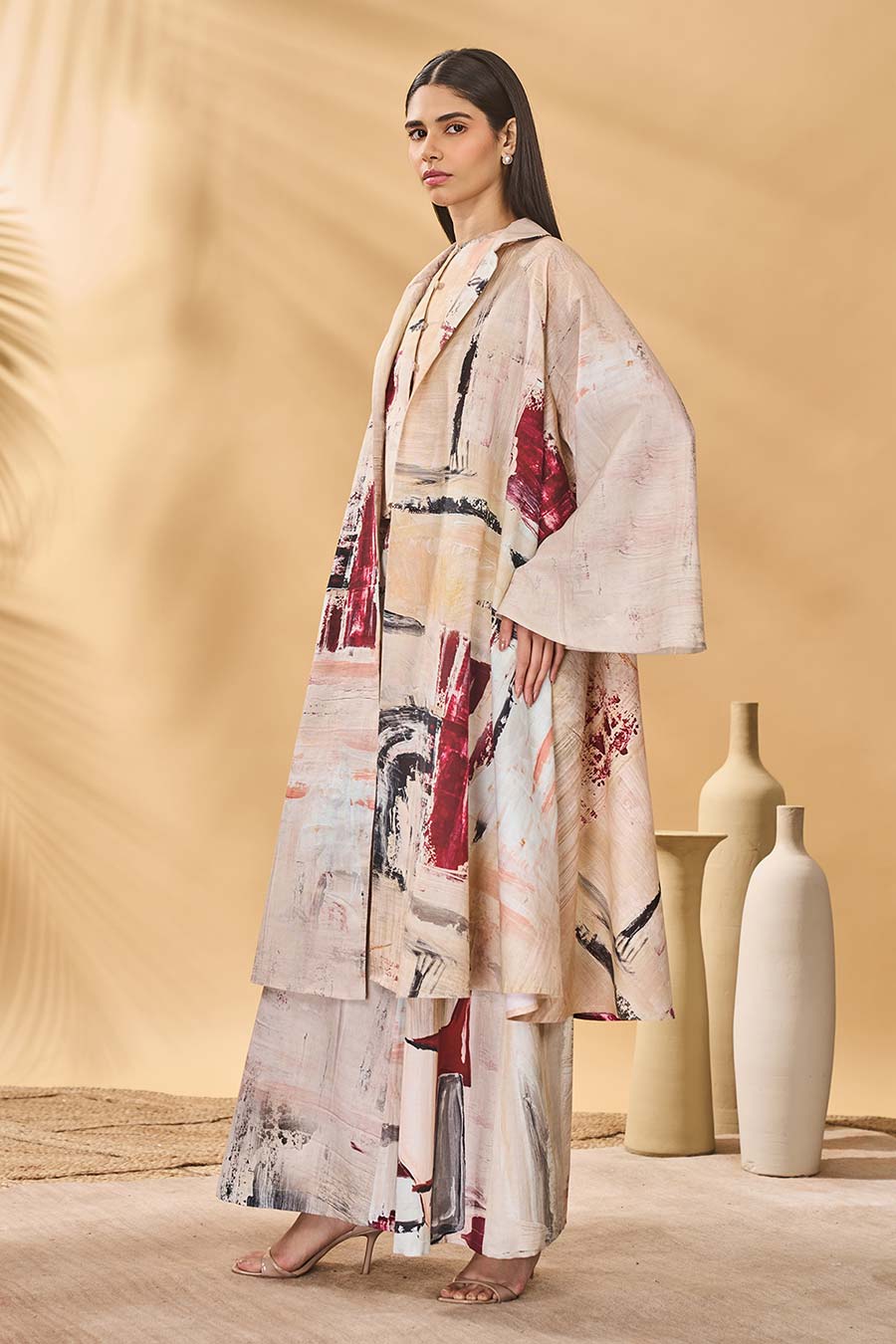 Ivory Chaotic Harmony Printed Co-Ord Set (3Pc)