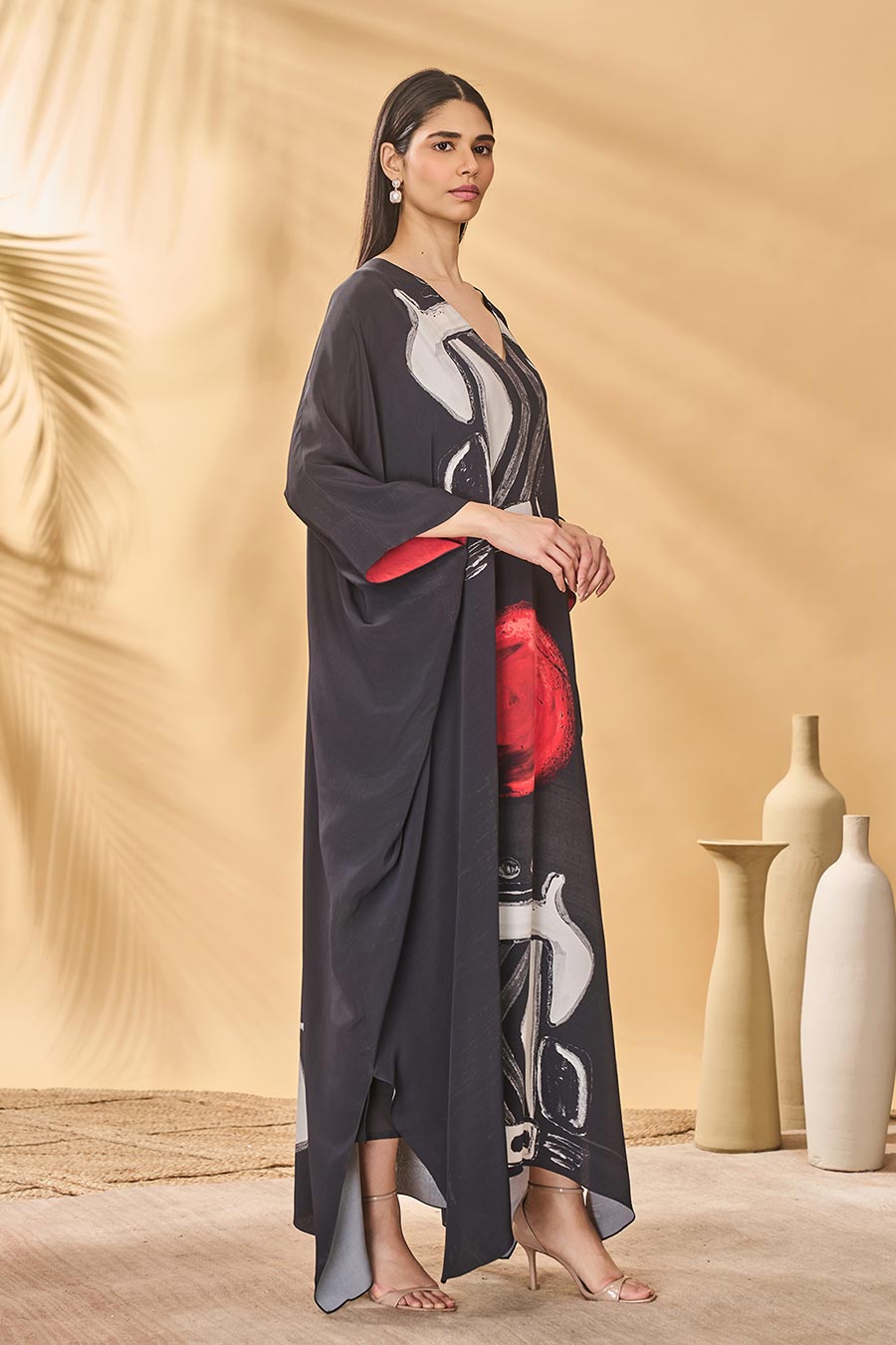 Dark Noise Printed Black Kaftan With Slip