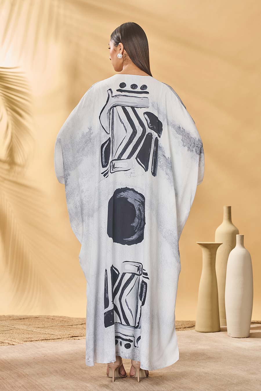 White Noise Printed Kaftan With Slip