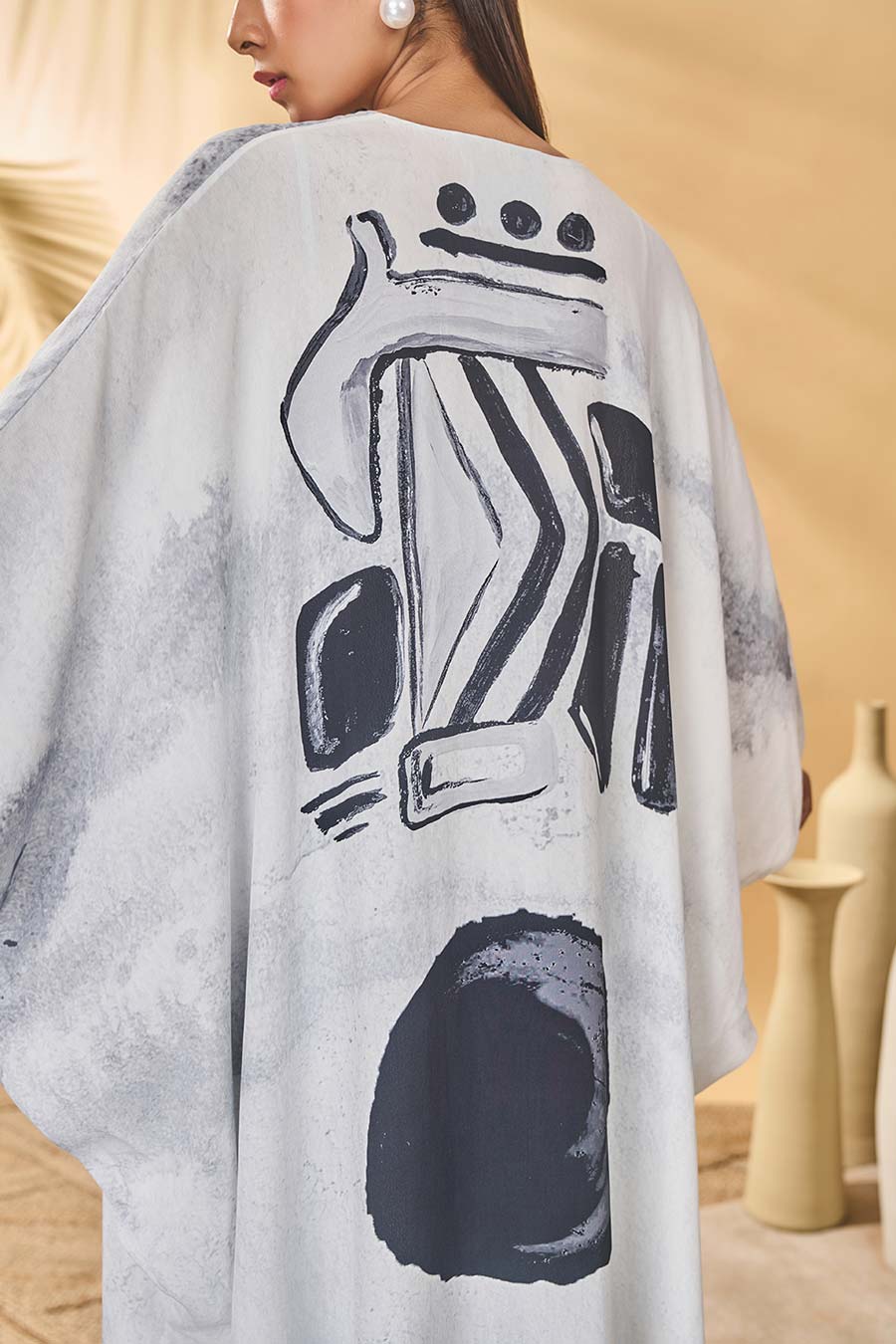 White Noise Printed Kaftan With Slip