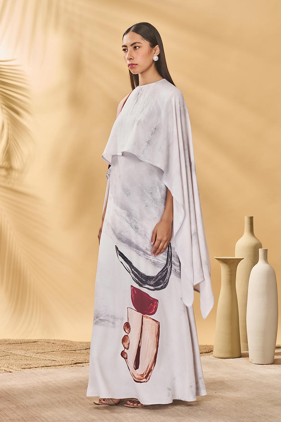 Moon & Mist White Printed Cape Kaftan