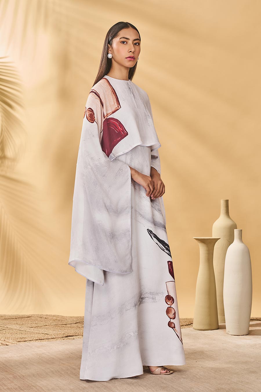 Moon & Mist White Printed Cape Kaftan