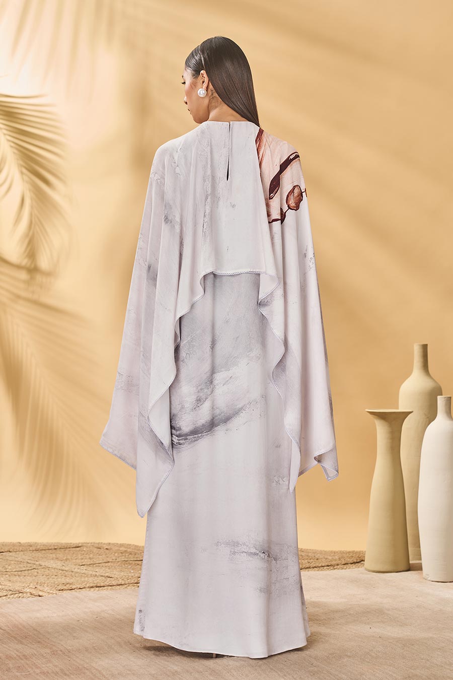 Moon & Mist White Printed Cape Kaftan