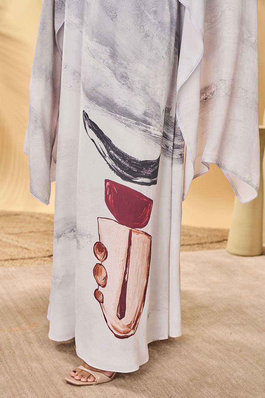 Moon & Mist White Printed Cape Kaftan