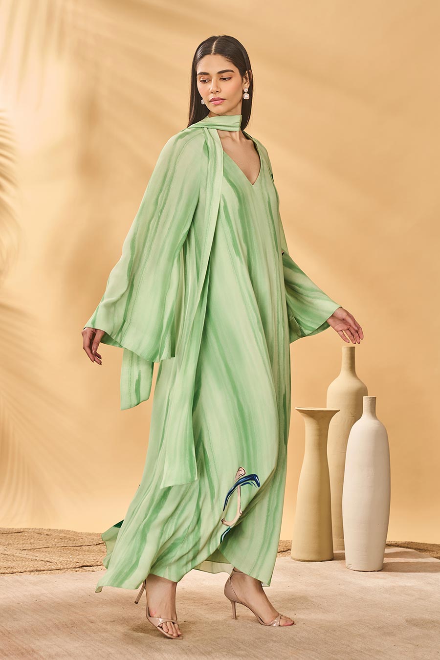 Ivy Green Horizon Printed Reversible Kaftan