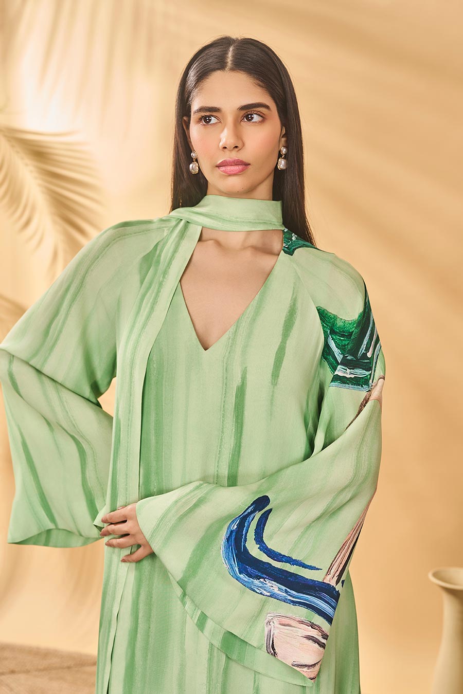 Ivy Green Horizon Printed Reversible Kaftan