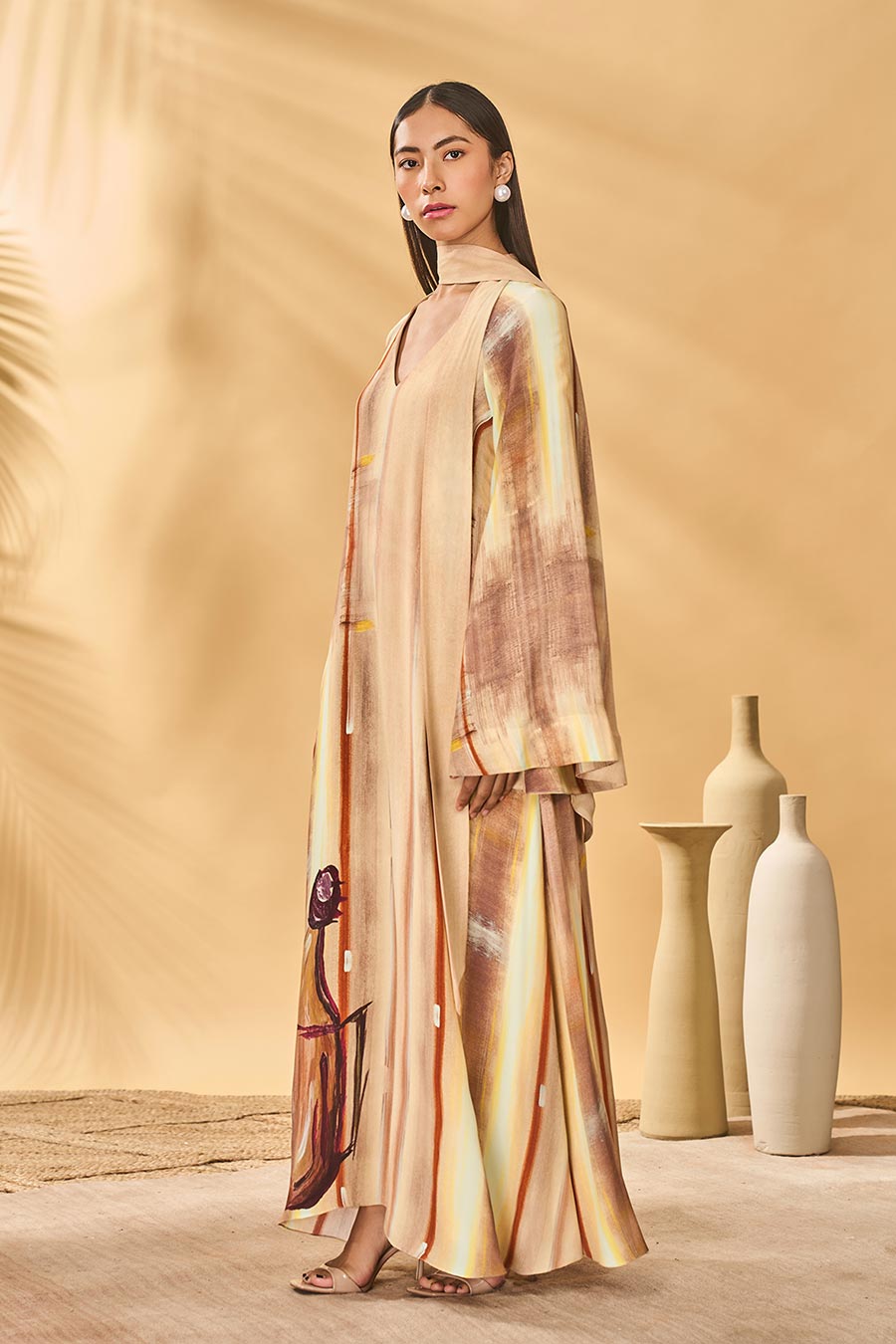 Rustic Strokes Printed Reversible Kaftan