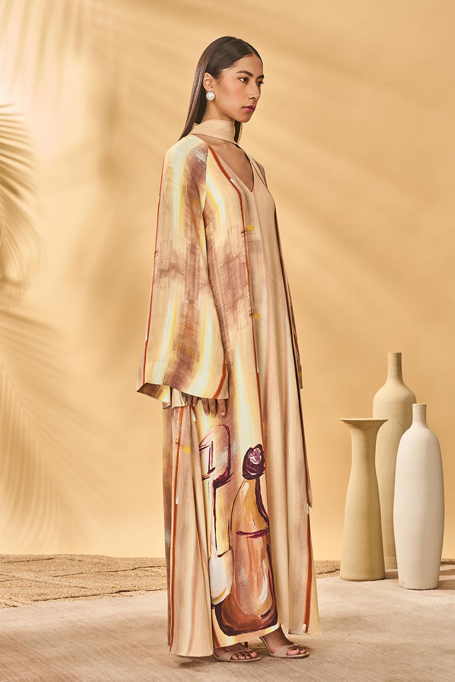 Rustic Strokes Printed Reversible Kaftan