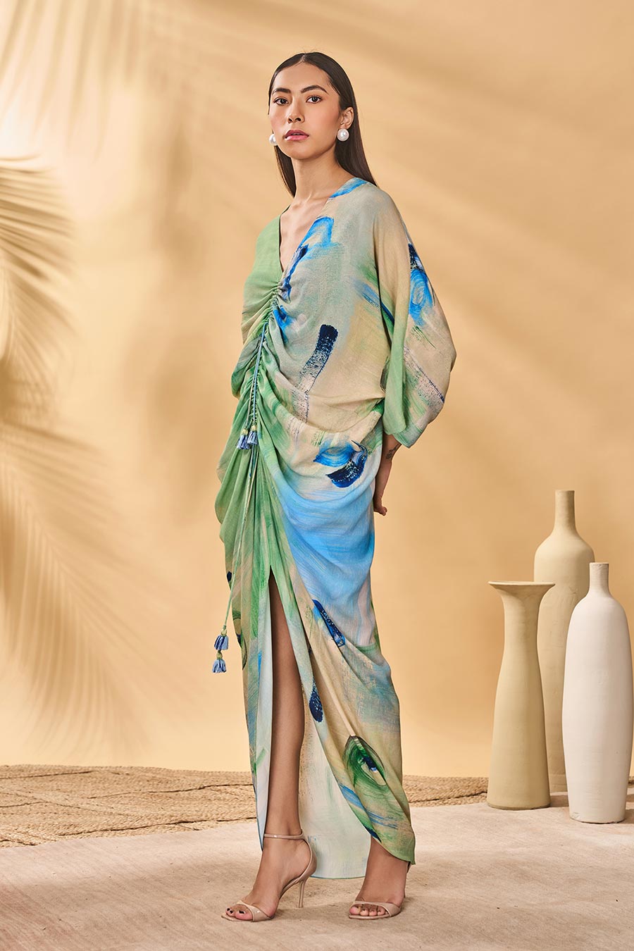 Whirl Wind Printed Cinched Kaftan Dress