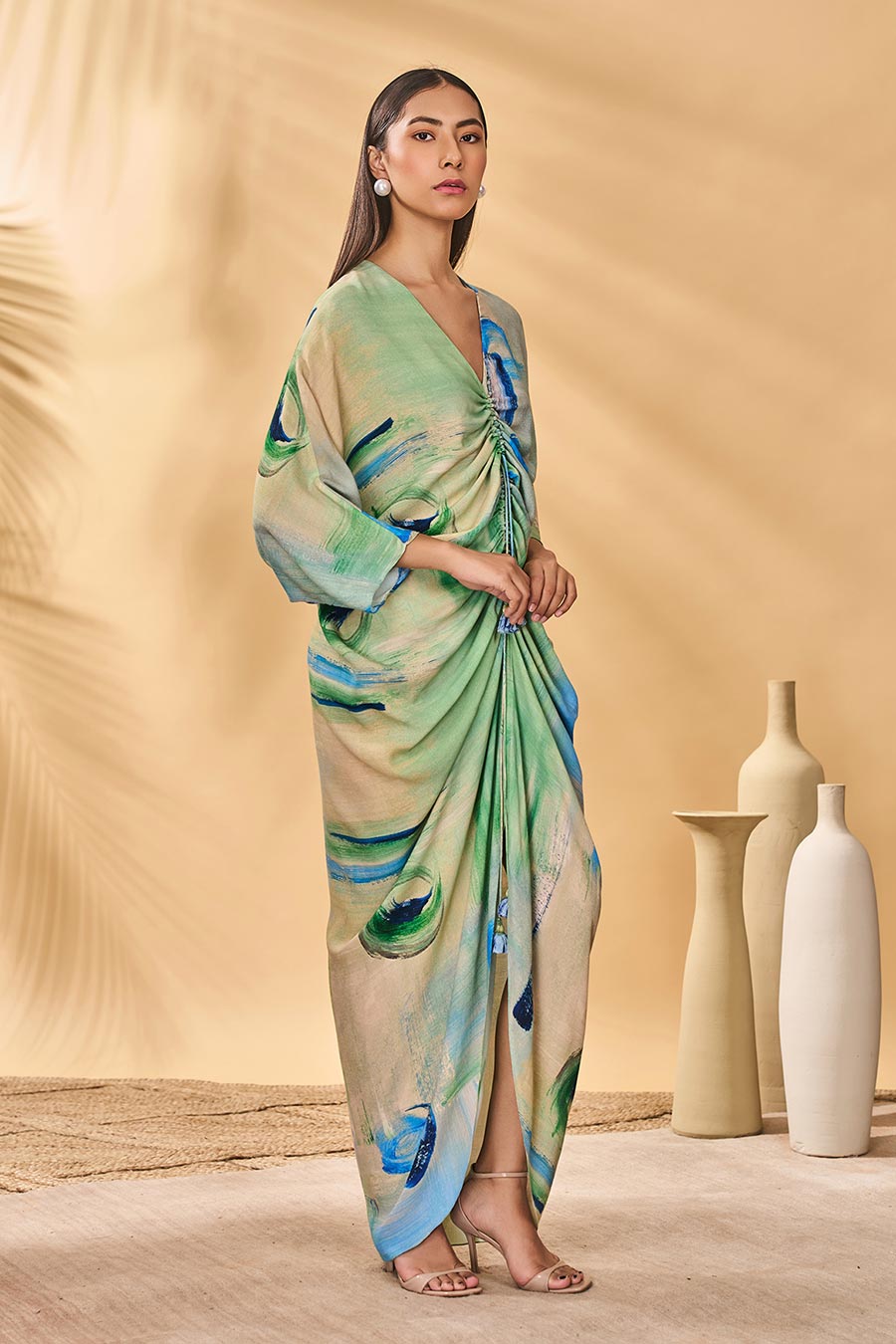 Whirl Wind Printed Cinched Kaftan Dress