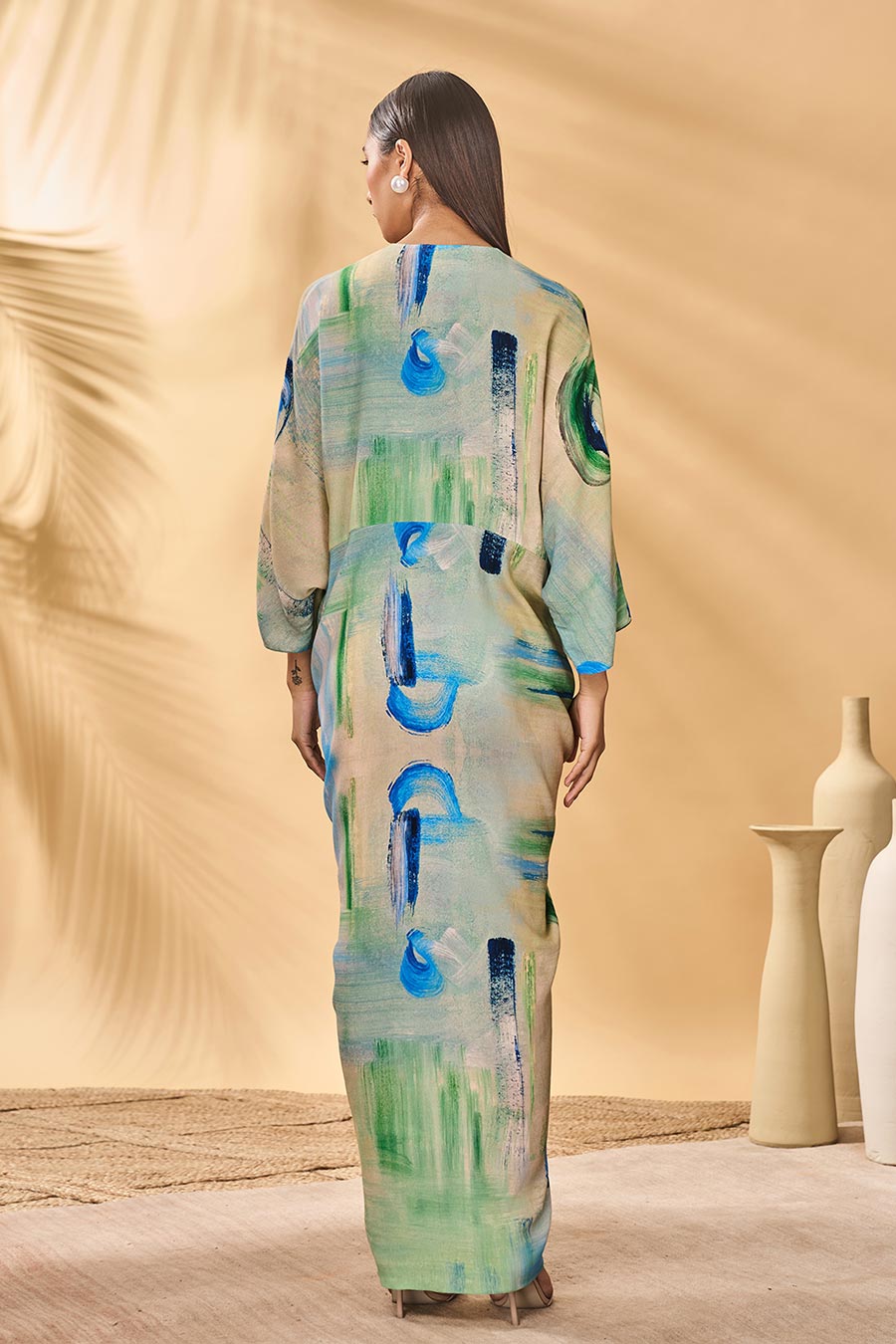 Whirl Wind Printed Cinched Kaftan Dress