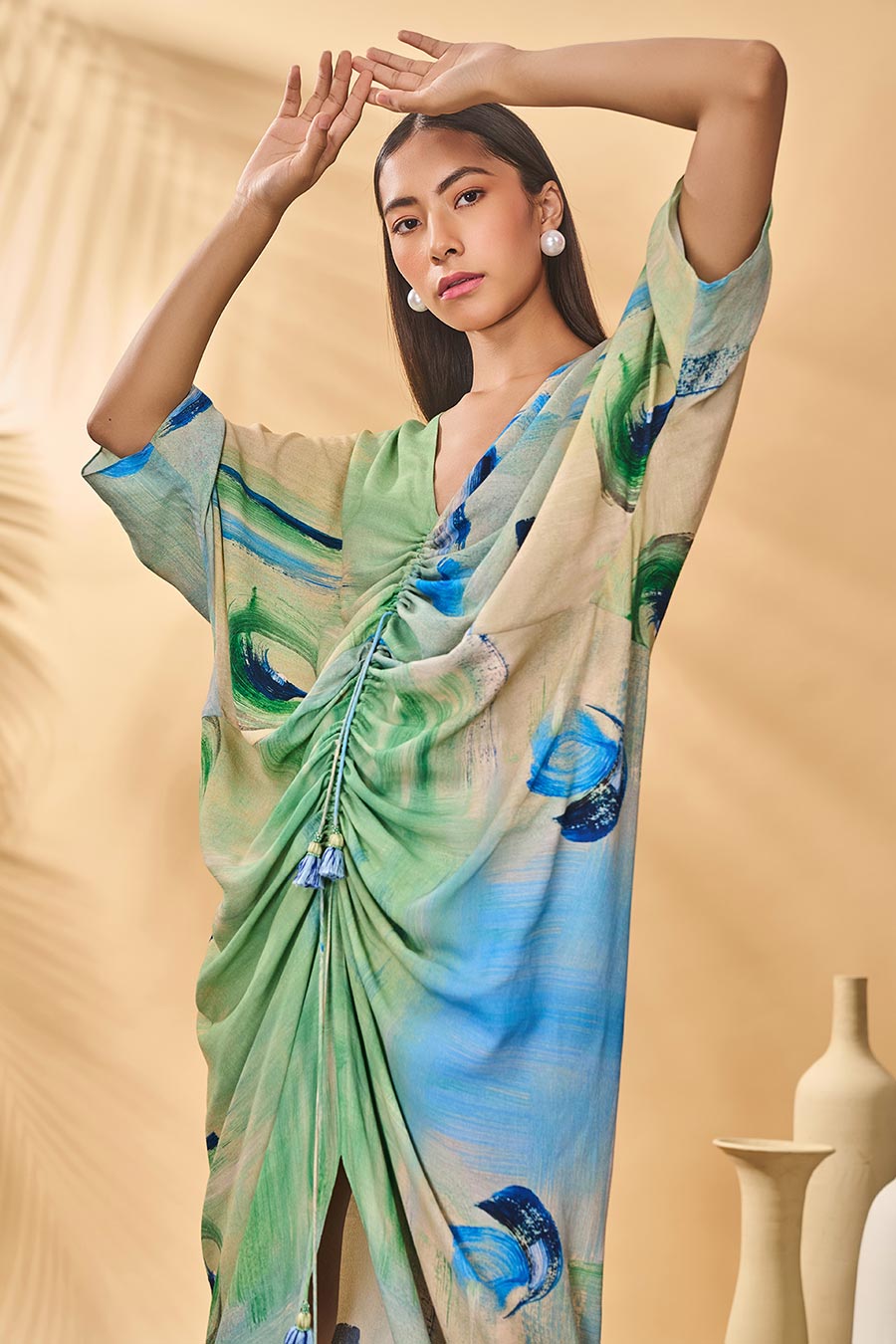 Whirl Wind Printed Cinched Kaftan Dress