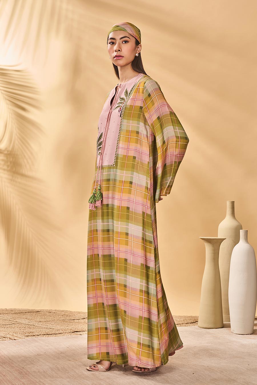 Pina Colada Checkered Print Kaftan Dress