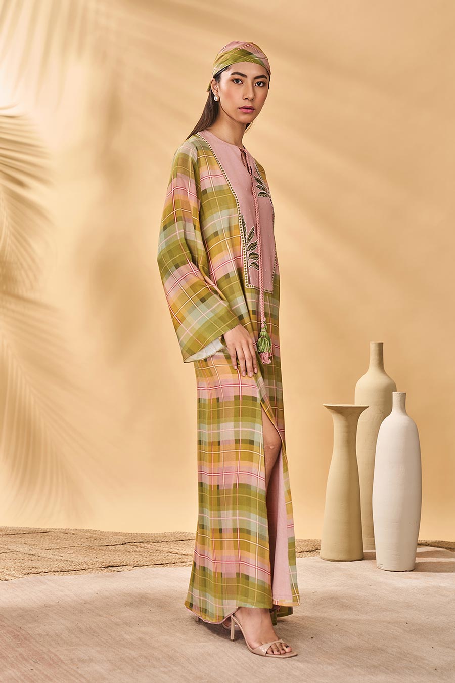 Pina Colada Checkered Print Kaftan Dress