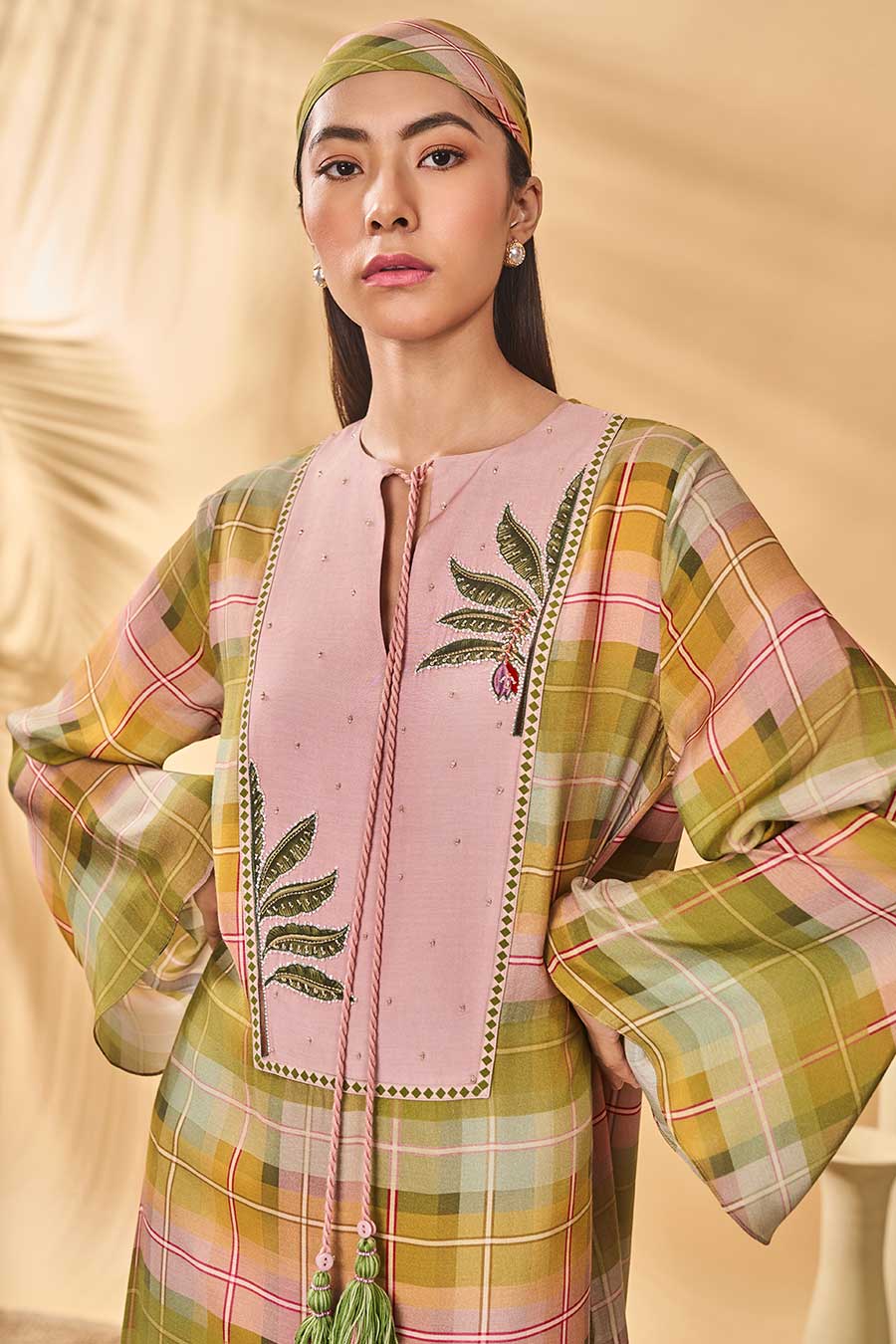 Pina Colada Checkered Print Kaftan Dress