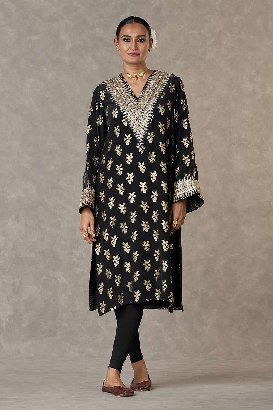 Black Cherry-Bloom Printed Kurta