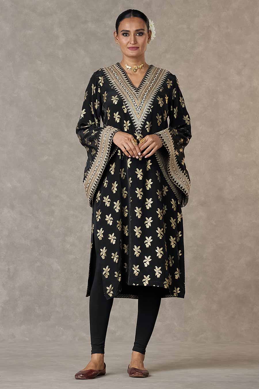 Black Cherry-Bloom Printed Kurta