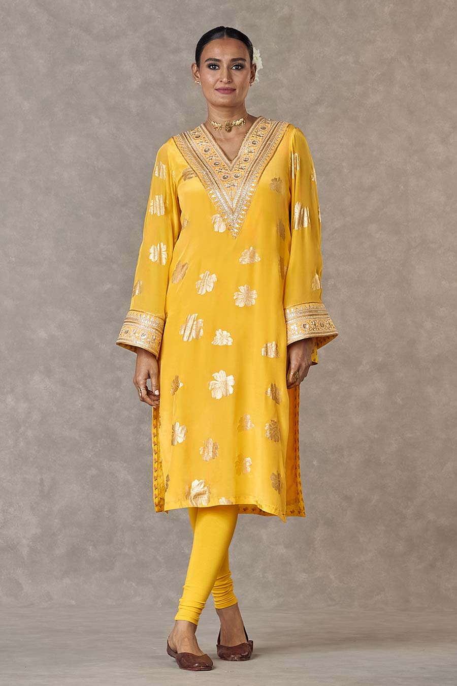 Yellow Parijat Printed Kurta