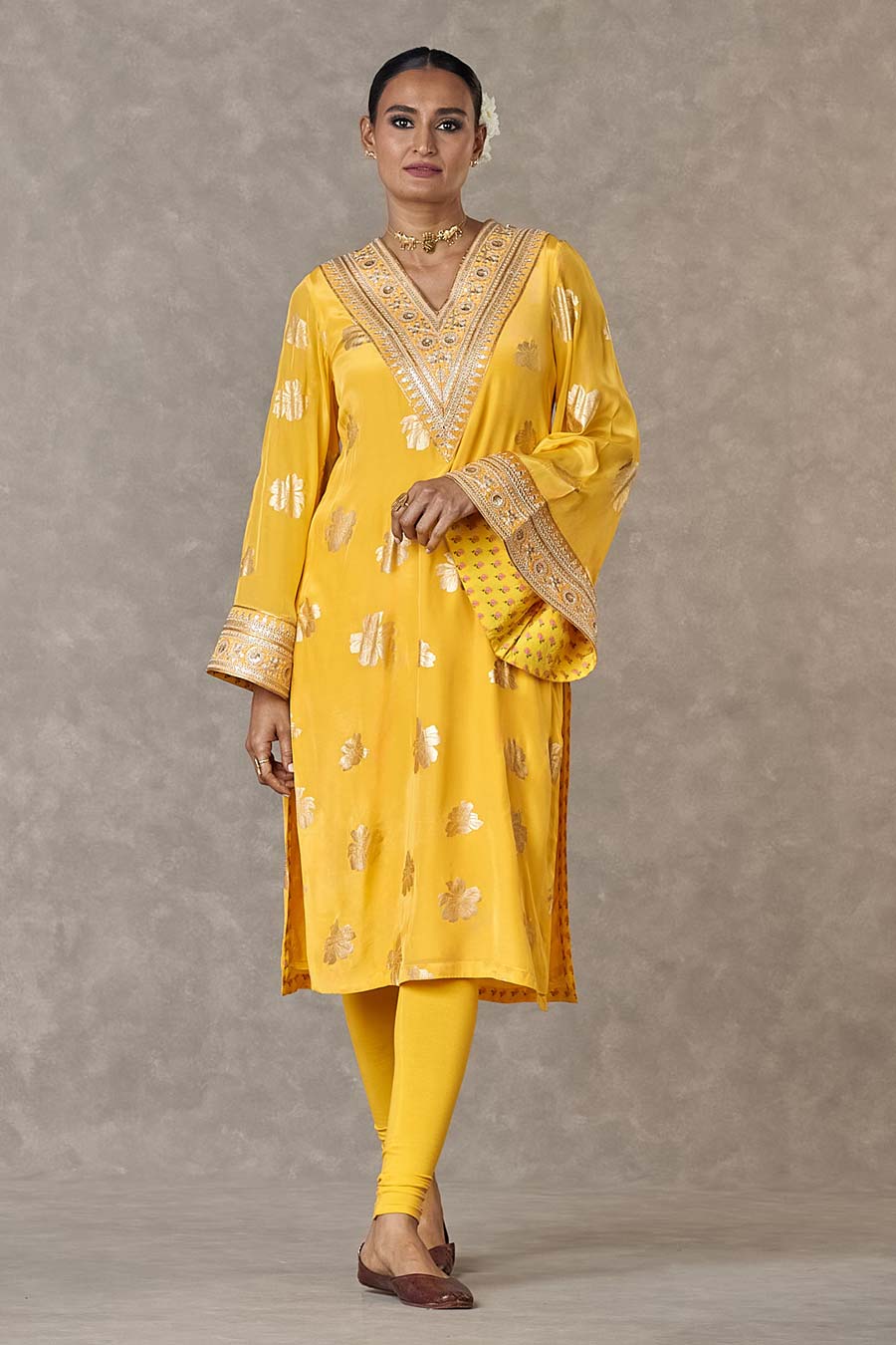 Yellow Parijat Printed Kurta