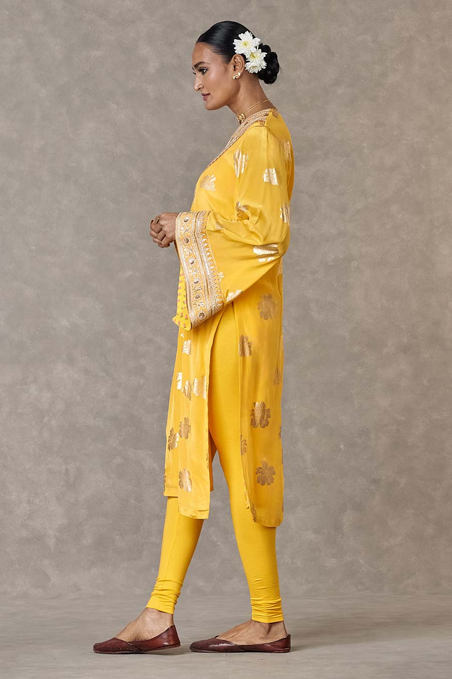 Yellow Parijat Printed Kurta