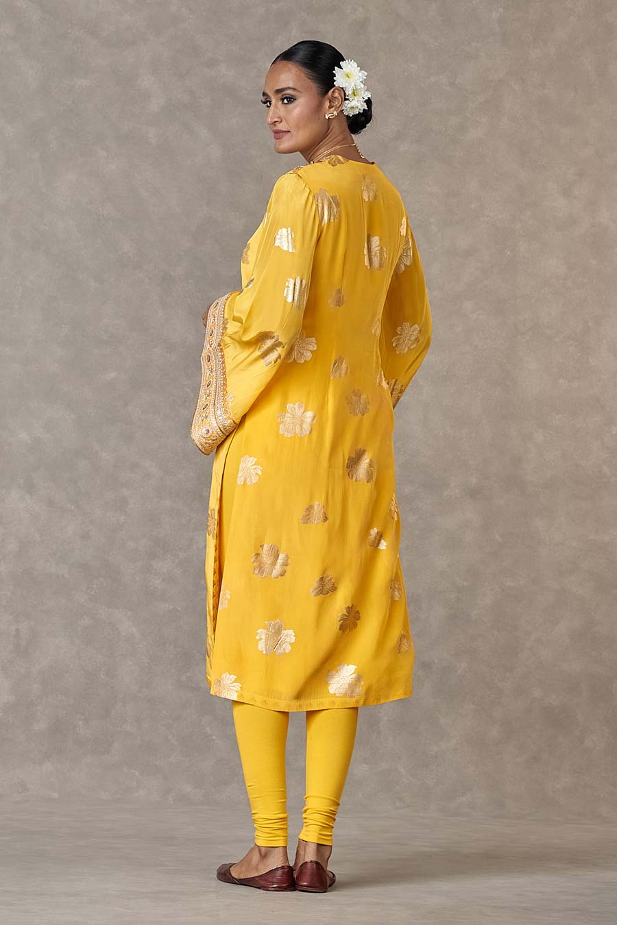 Yellow Parijat Printed Kurta