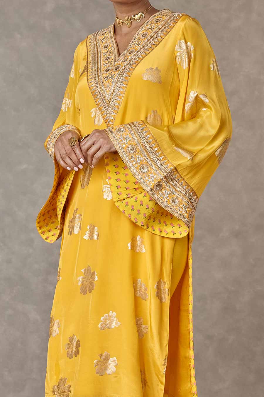 Yellow Parijat Printed Kurta