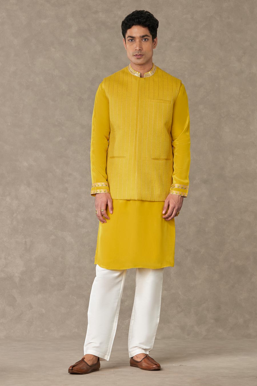 Yellow Embellished Bandi Jacket