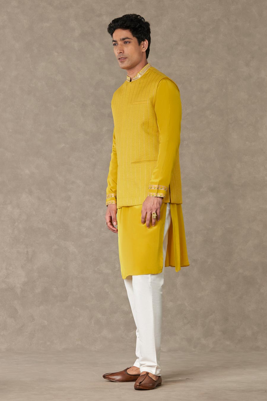 Yellow Embellished Bandi Jacket