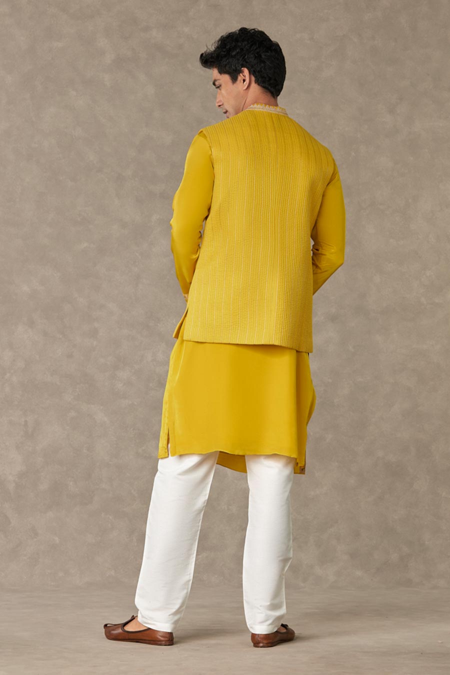 Yellow Embellished Bandi Jacket