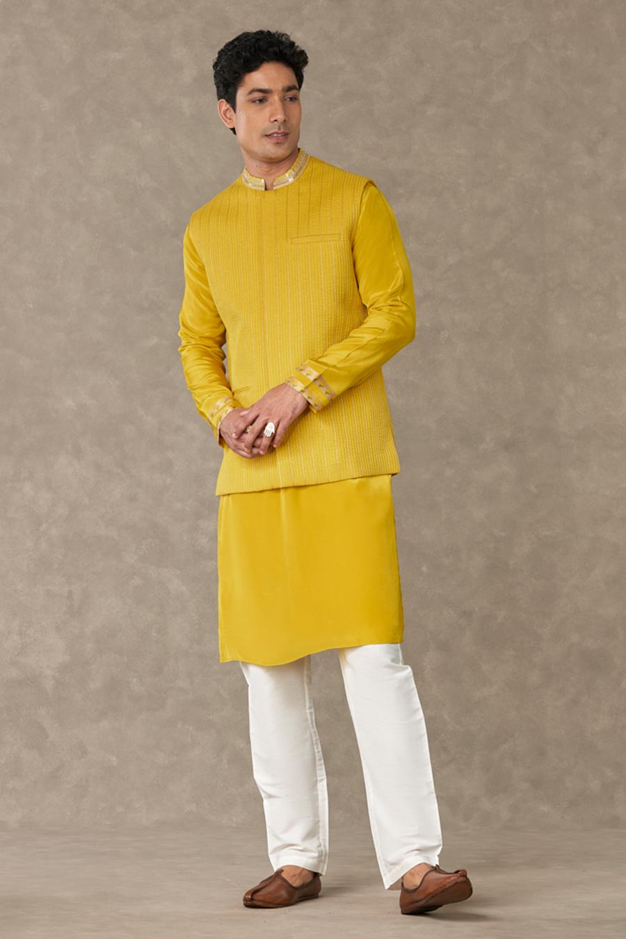 Yellow Embellished Bandi Jacket
