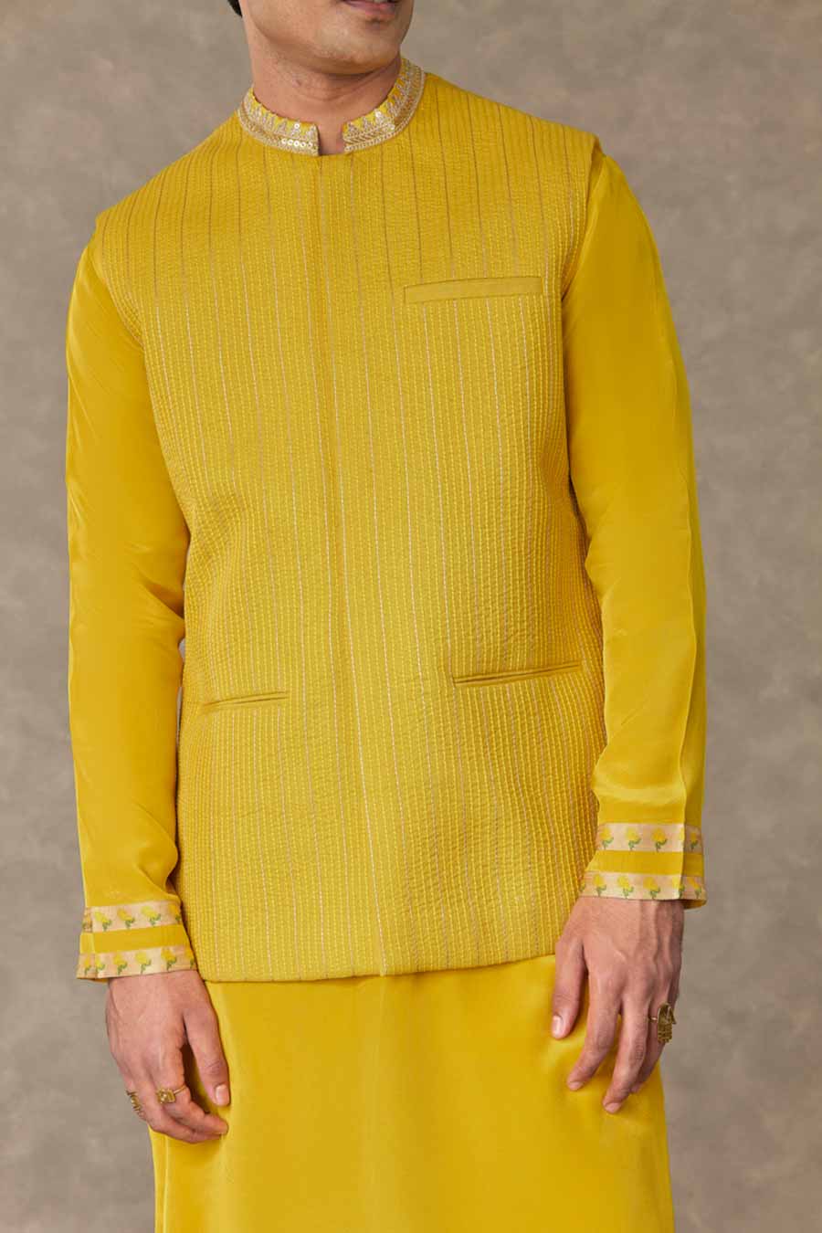 Yellow Embellished Bandi Jacket