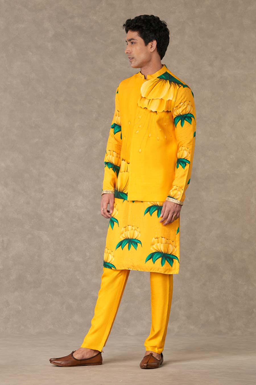 Mustard Masakali Printed Kurta Set With Jacket