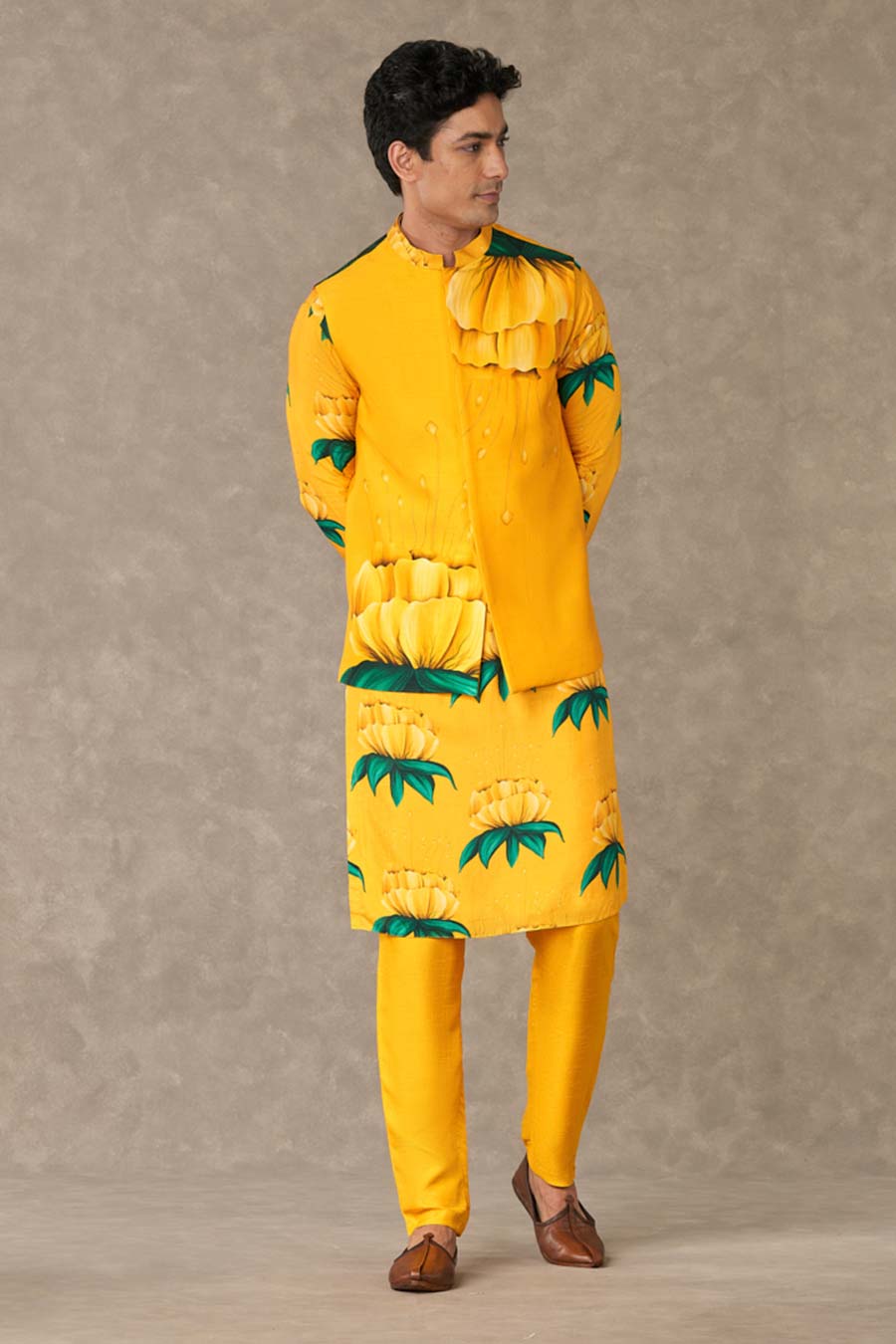 Mustard Masakali Printed Kurta Set With Jacket