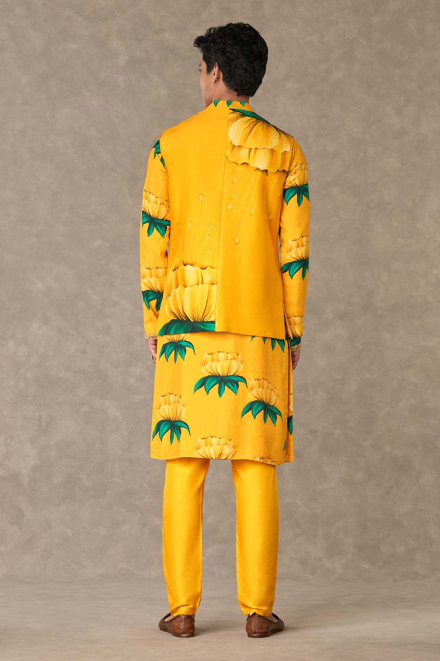 Mustard Masakali Printed Kurta Set With Jacket