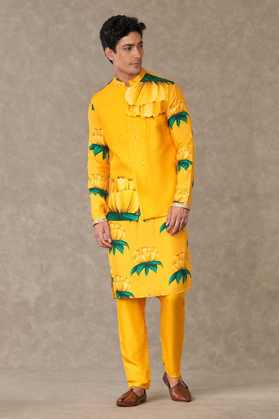 Mustard Masakali Printed Kurta Set With Jacket