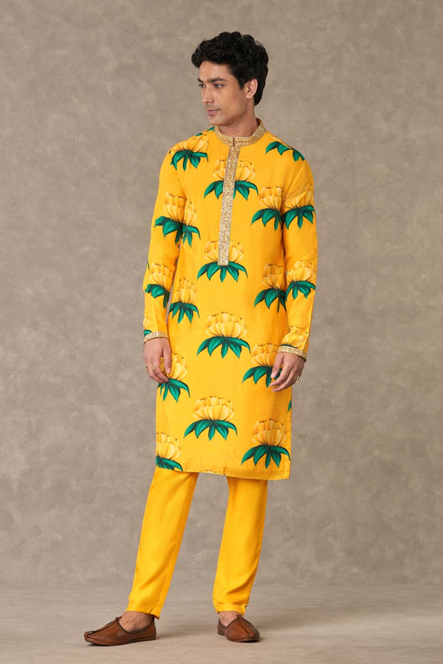 Mustard Masakali Printed Kurta Set With Jacket