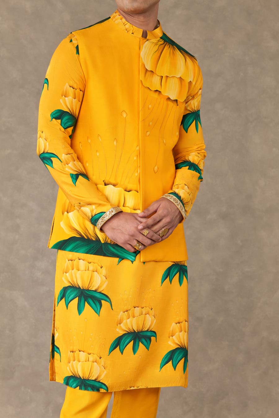 Mustard Masakali Printed Kurta Set With Jacket