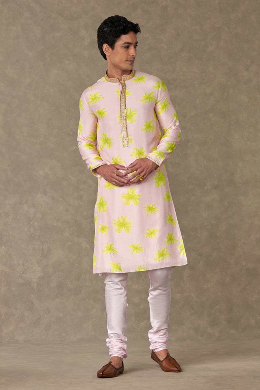 Baby Pink Parijat Printed Kurta