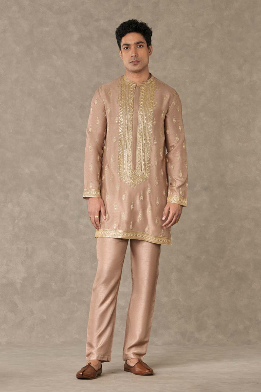 Beige Paan-Phool Embroidered Kurta Set