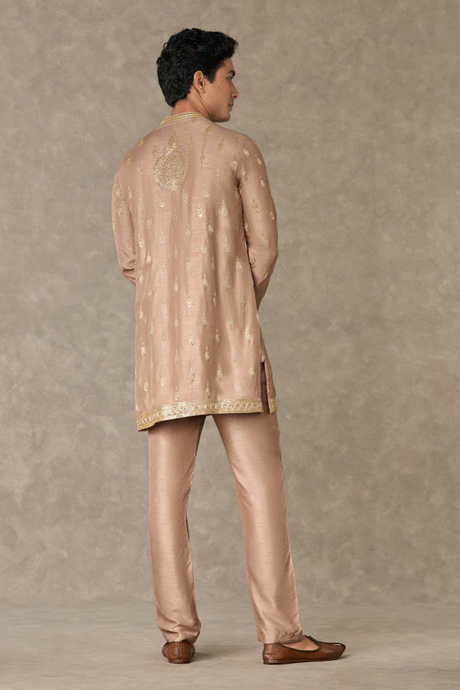 Beige Paan-Phool Embroidered Kurta