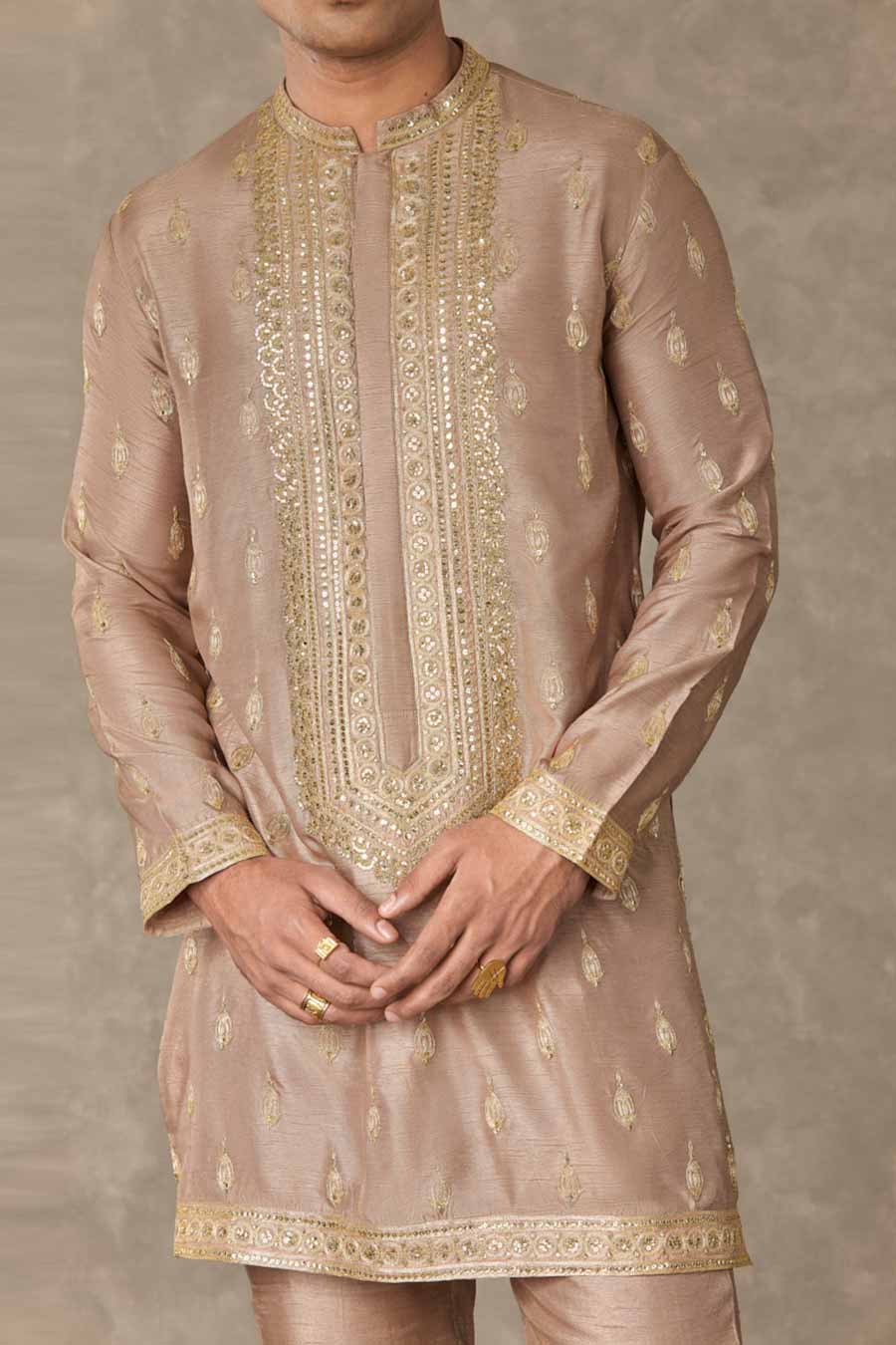 Beige Paan-Phool Embroidered Kurta