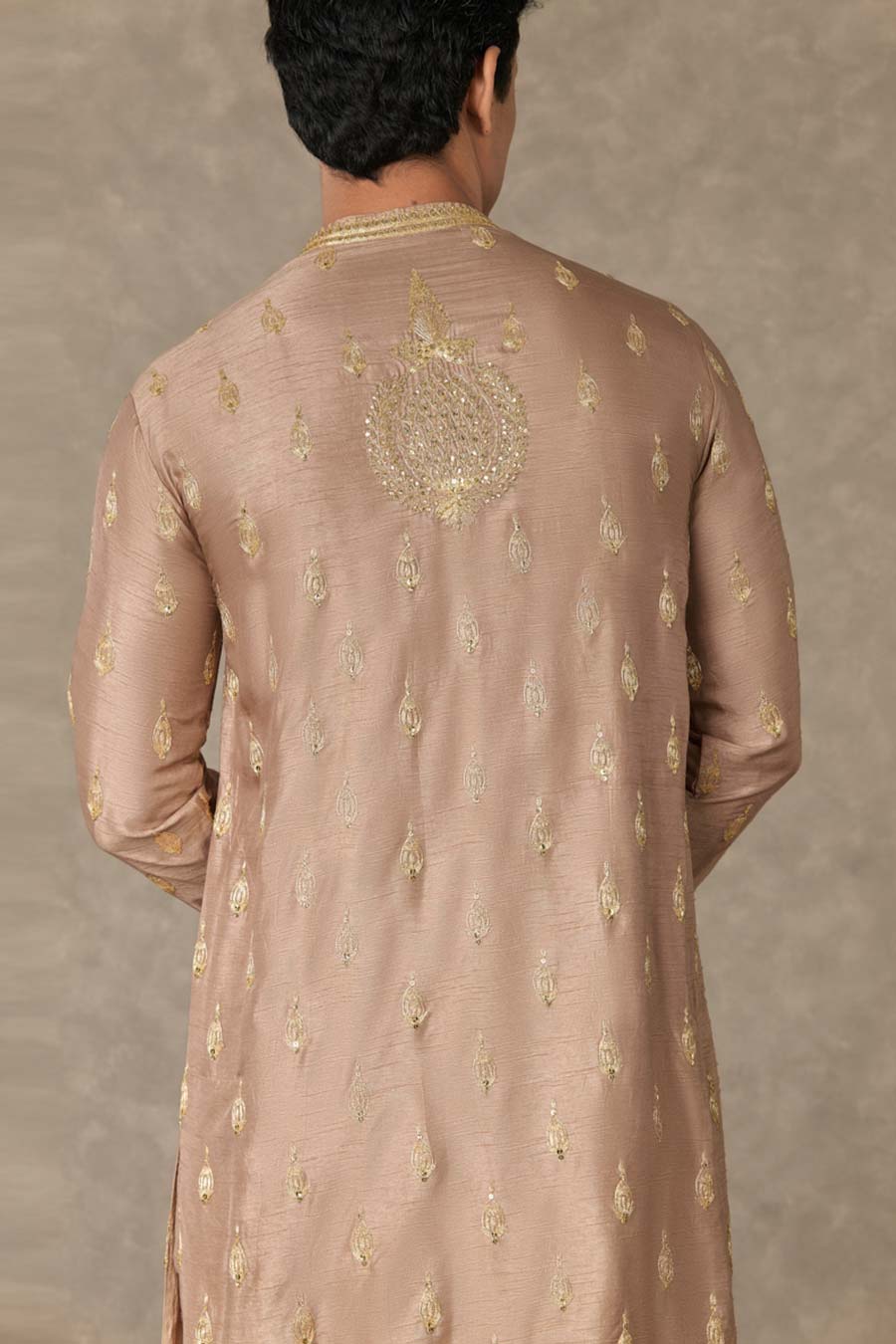 Beige Paan-Phool Embroidered Kurta