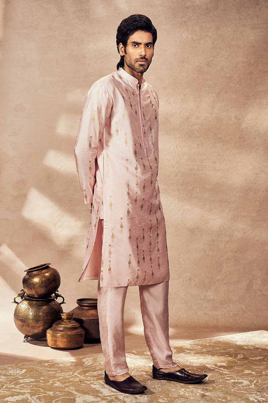 Baby Pink Tribal Pillar Printed Kurta