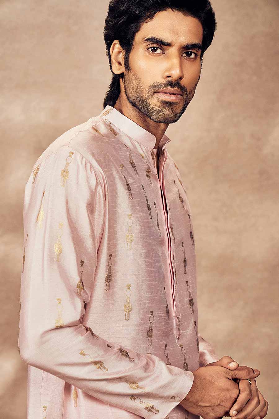 Baby Pink Tribal Pillar Printed Kurta