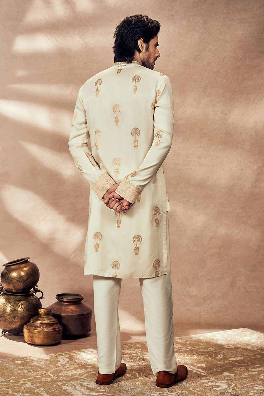 Ivory Jacquard Traveller's Palm Printed Kurta
