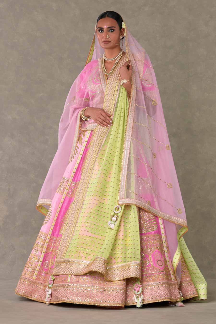 Pink Paan-Patti Lehenga Set With Double Dupatta