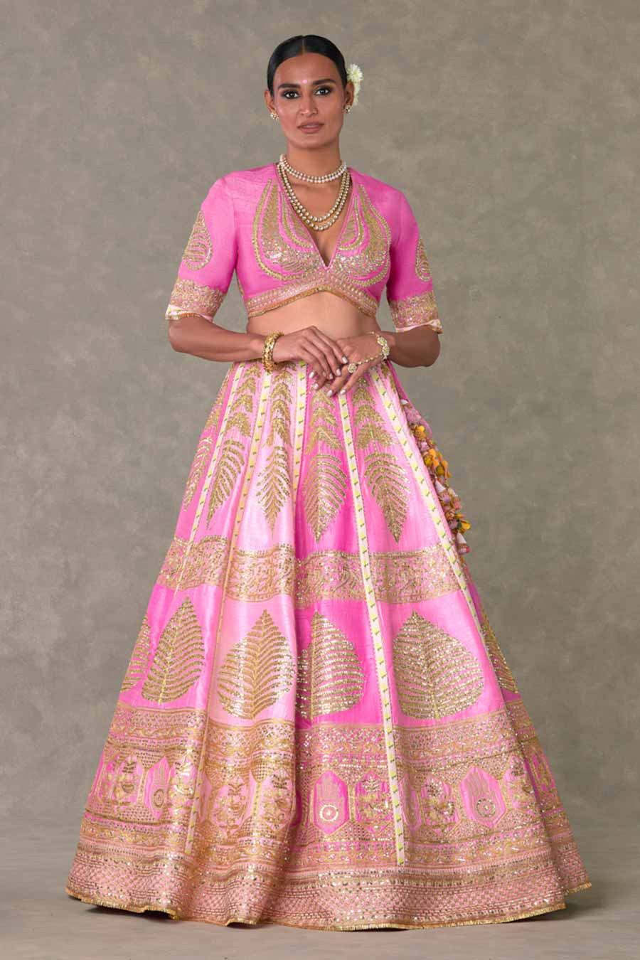 Pink Paan-Patti Lehenga Set With Double Dupatta