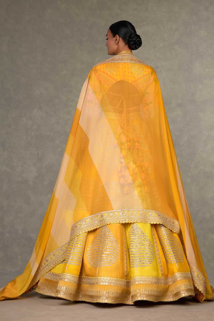 Yellow Paan-Patti Embroidered Lehenga Set with Double Dupatta