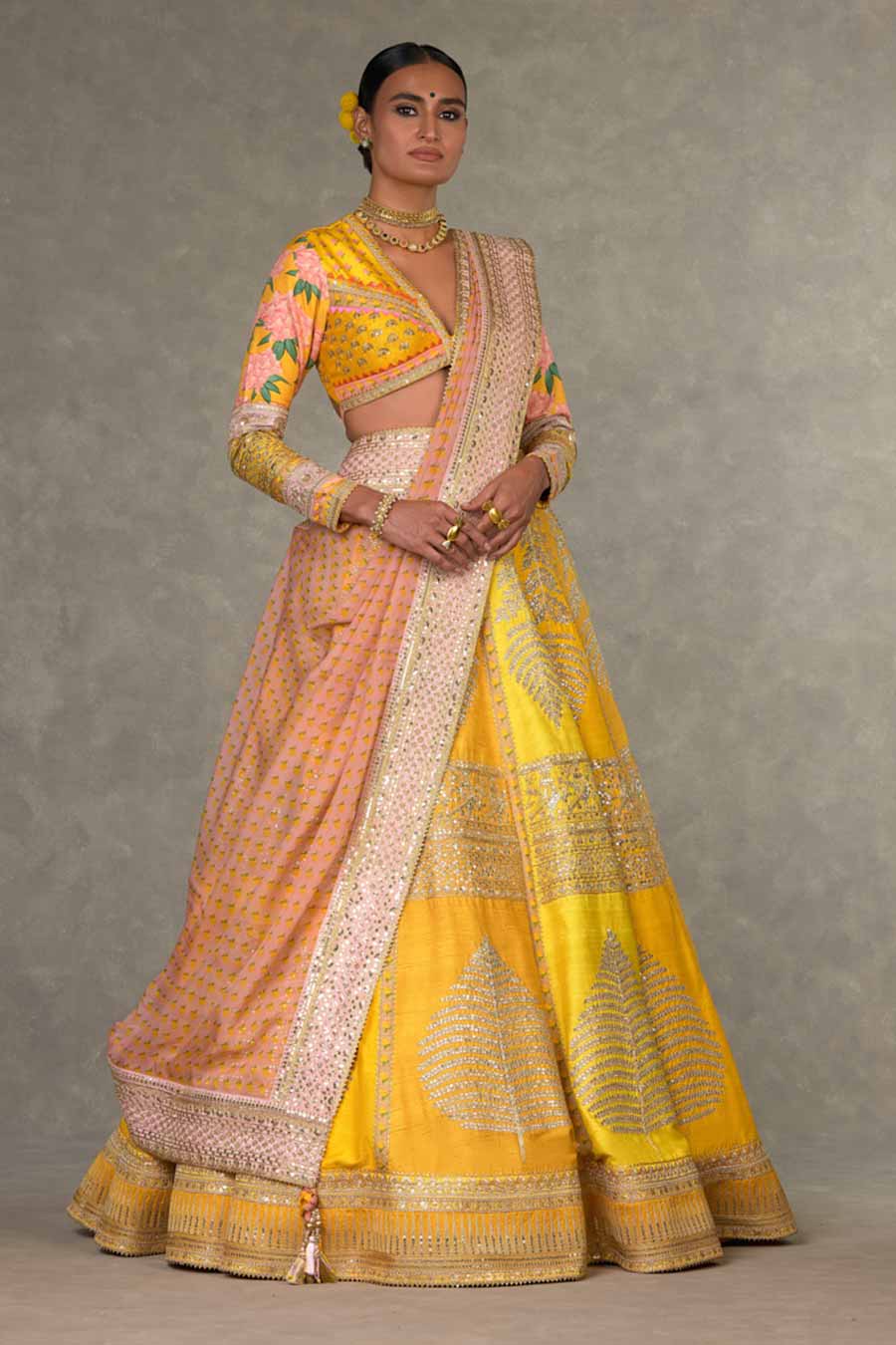 Yellow Paan-Patti Embroidered Lehenga Set