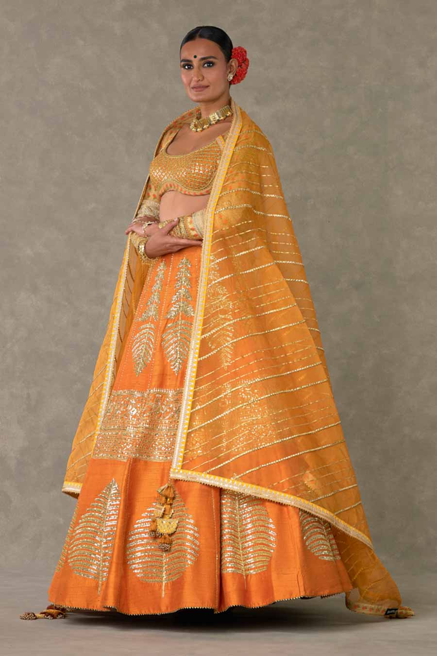 Rust Paan-Patti Embroidered Lehenga Set with Double Dupatta